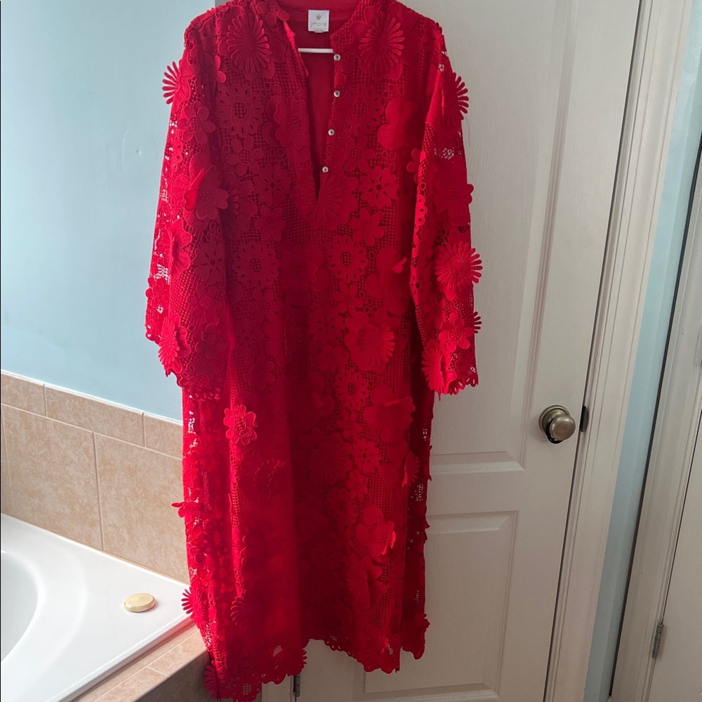J Marie Red Floral Lace Midi Dress